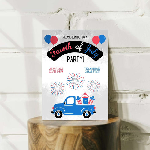 Personalized Fourth of July Invitation | Car